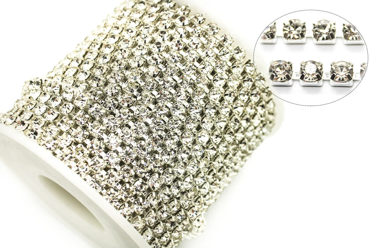 Стразовий ланцюг ss16 (3,8 мм) 1 м Crystal silver - Зображення 2