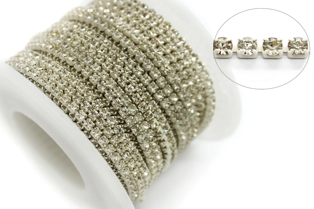 Стразовий ланцюг ss6 (2 мм) 1 м Crystal white - Зображення 2