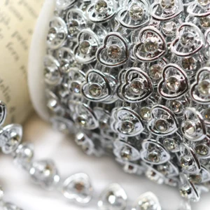 Полубусины на нитке Сердечки со стразами 8 мм 1 м Серебро Silver_АА063