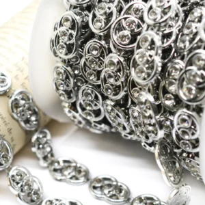 Полубусины на нитке со стразами 14 мм 1 м Серебро Silver_АА229