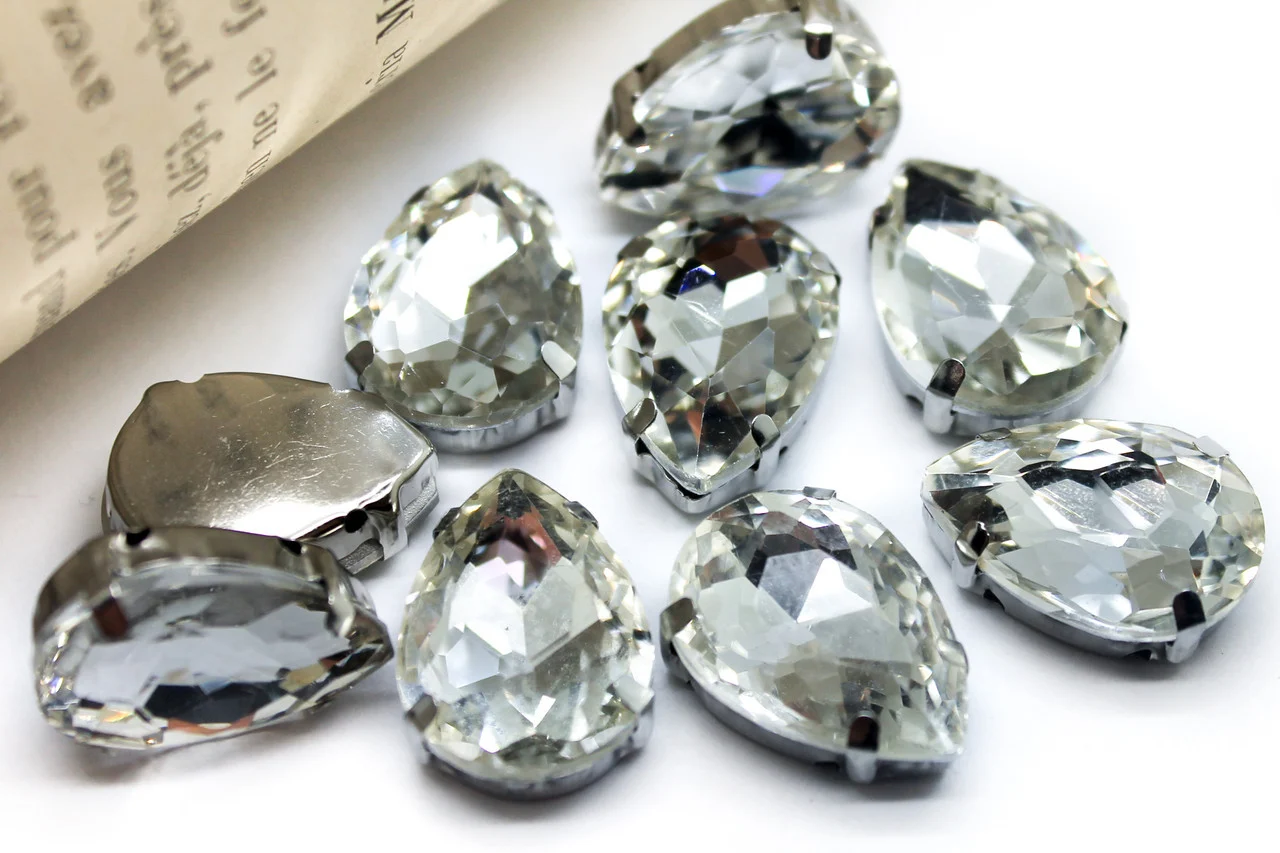Стрази в оправі пришивні Крапля 13х18 мм Прозорий 10 шт. - Зображення 5
