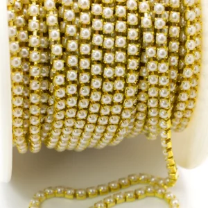 Перлинний ланцюг ss6 (2 мм) 1 м White Z24 gold