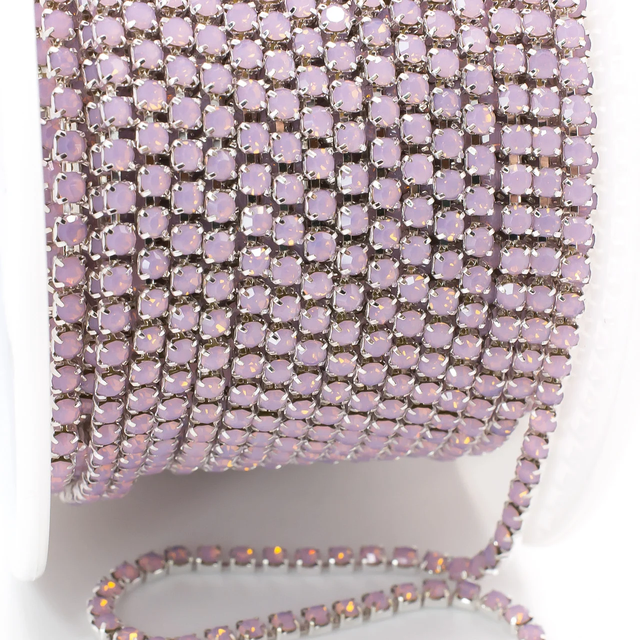 Стразовий ланцюг ss6 (2 мм) 1 м Rose opal silver