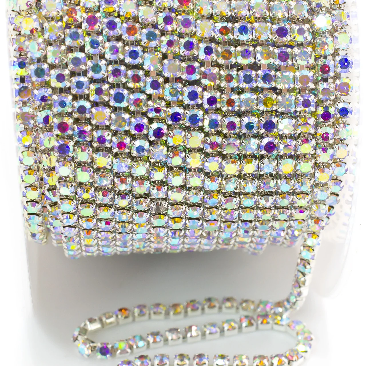 Стразовий ланцюг ss6 (2 мм) 1 м Crystal AB silver