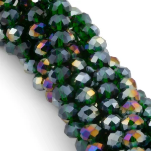 Намистини Swarovski огранювання рондель 8х6 мм Ø 1,2 мм ±40 см (±62 шт.) Смарагдовий АВ прозорий