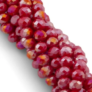 Бусины Swarovski огранка рондель 8х6 мм Ø 1,2 мм 42 см (+-65 шт.) Красный АВ непрозрачный