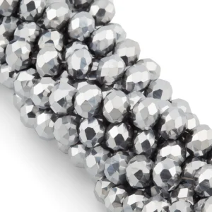 Бусины Swarovski огранка рондель 6х4,8 мм Ø 1 мм 40 см (+-85 шт.) Серебристый металлик