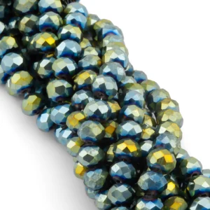Намистини Swarovski огранювання рондель 6х4,8 мм Ø 1 мм 40 см (+-85 шт.) Синьо-зелений металік