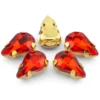 Стрази в золотій оправі Крапля 6х10 мм Червоний 10 шт.