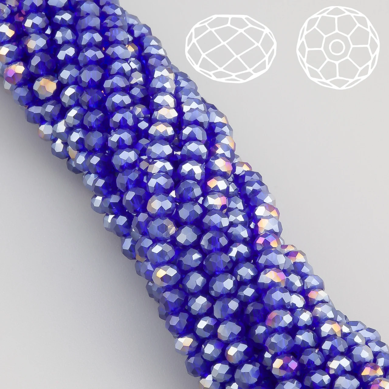 Бусины Swarovski огранка рондель 6х4,8 мм Ø 1 мм 36 см (+-85 шт.) Сапфир АВ прозрачный — изображение 2