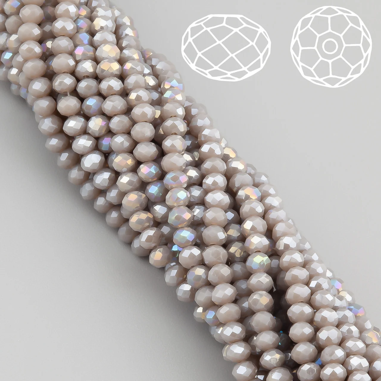 Намистини Swarovski огранювання рондель 3,5х3 мм Ø 0,8 мм 34 см (+-124 шт.) Бежево-сірий АВ непрозорий