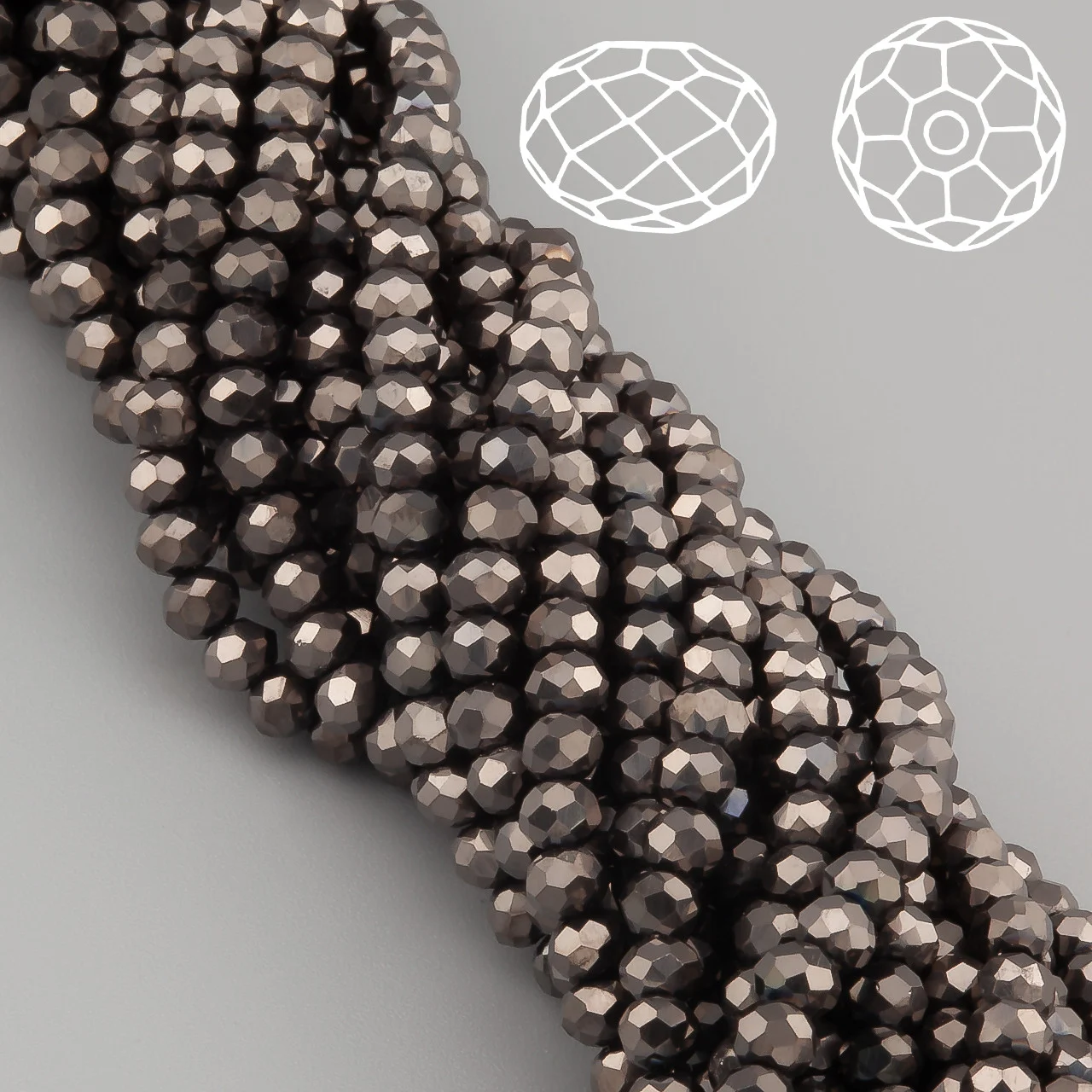 Бусины Swarovski огранка рондель 3х2,5 мм Ø 0,8 мм 38 см (+-160 шт.) Гематитовый металлик
