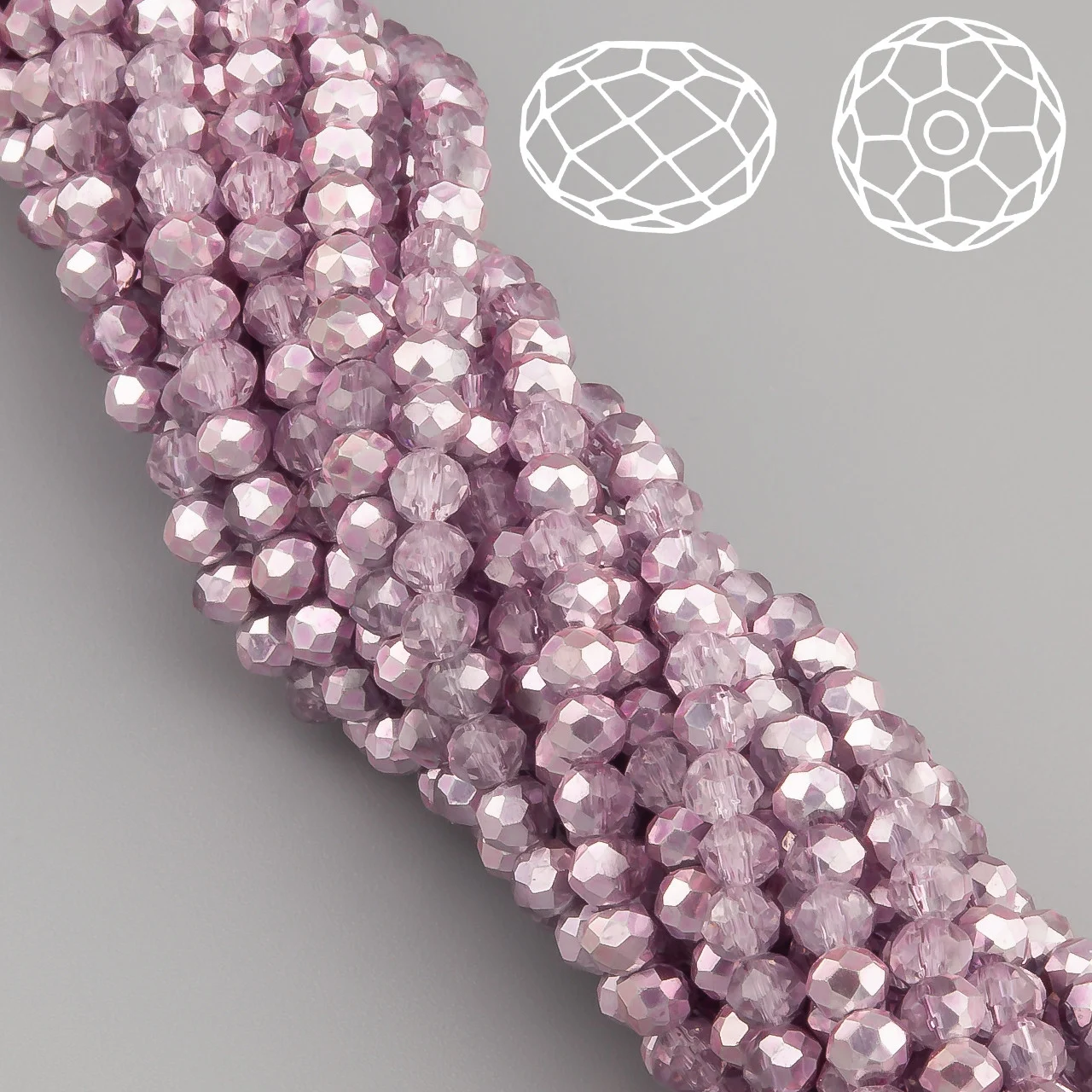 Бусины Swarovski огранка рондель 6х4,8 мм Ø 1 мм ±39 см (±82 шт.) Сиреневый полупрозрачный металлик — изображение 2