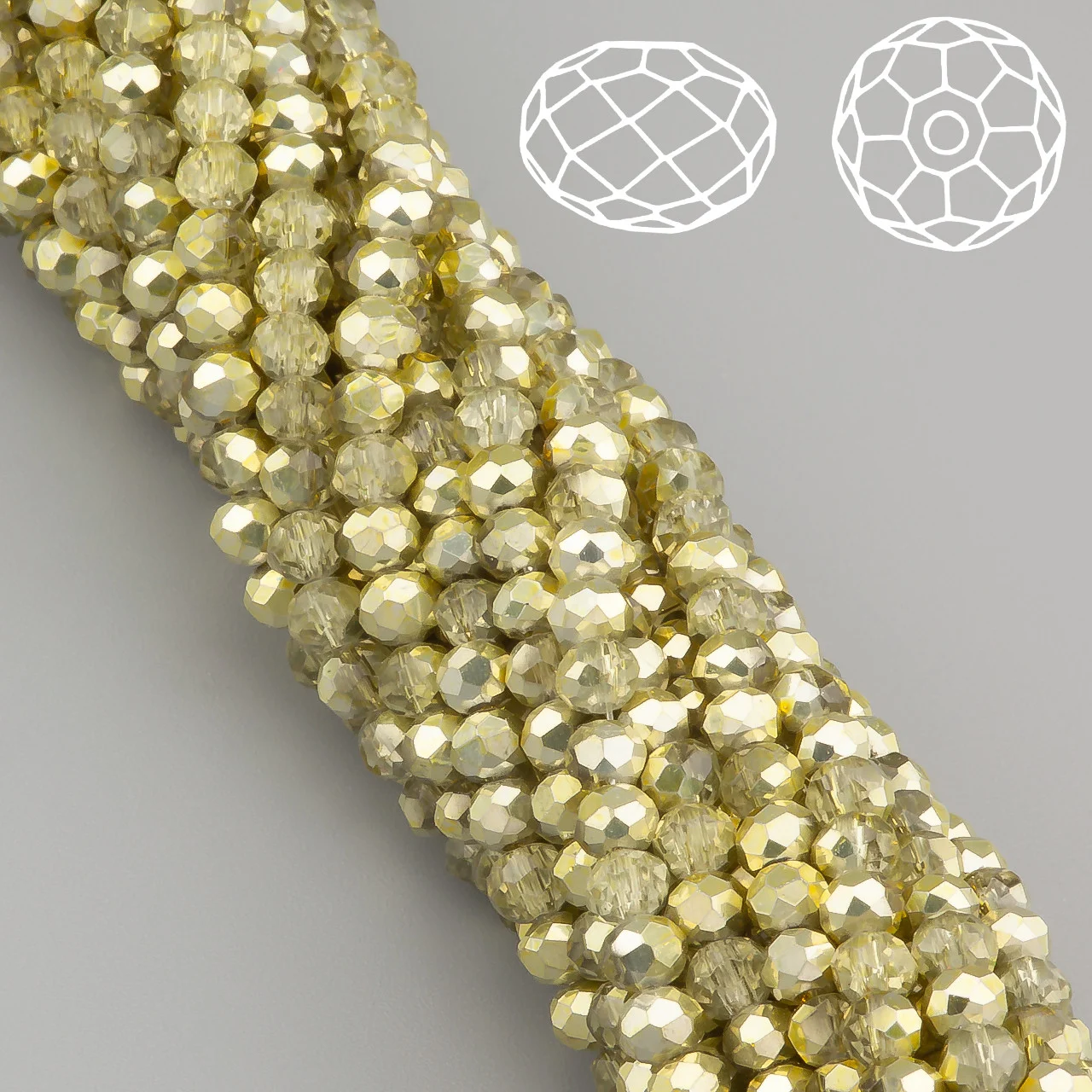 Бусины Swarovski огранка рондель 4х3,5 мм Ø 0,8 мм 42 см (+-120 шт.) Оливково-желтый полупрозрачный