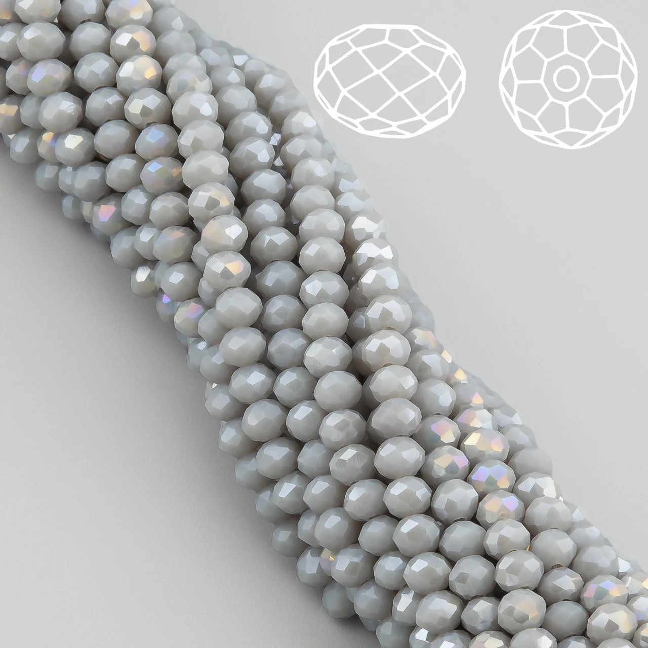 Намистини Swarovski огранювання рондель 4х3,5 мм Ø 0,8 мм 42 см (+-120 шт.) Сірий АВ непрозорий