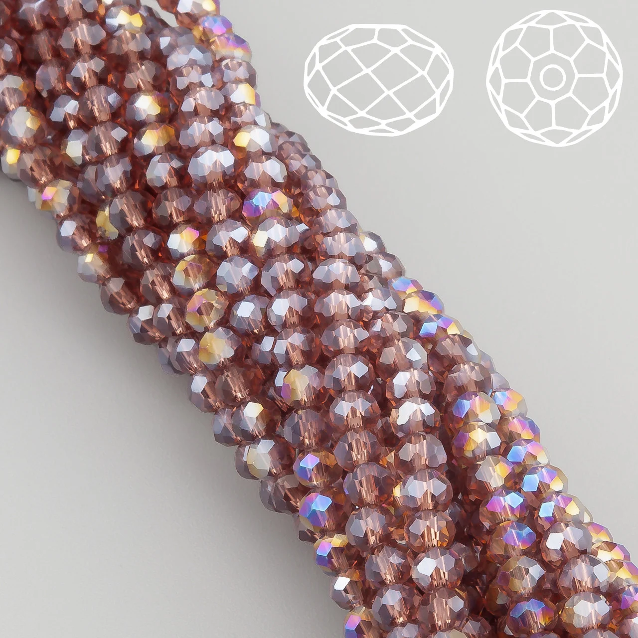 Бусины Swarovski огранка рондель 6х4,8 мм Ø 1 мм 40 см (+-85 шт.) Сливовый АВ прозрачный — изображение 2