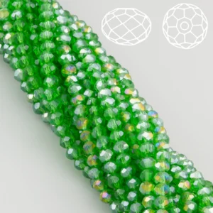 Бусины Swarovski огранка рондель 3,5х3 мм Ø 0,8 мм 34 см (+-124 шт.) Зеленый АВ прозрачный