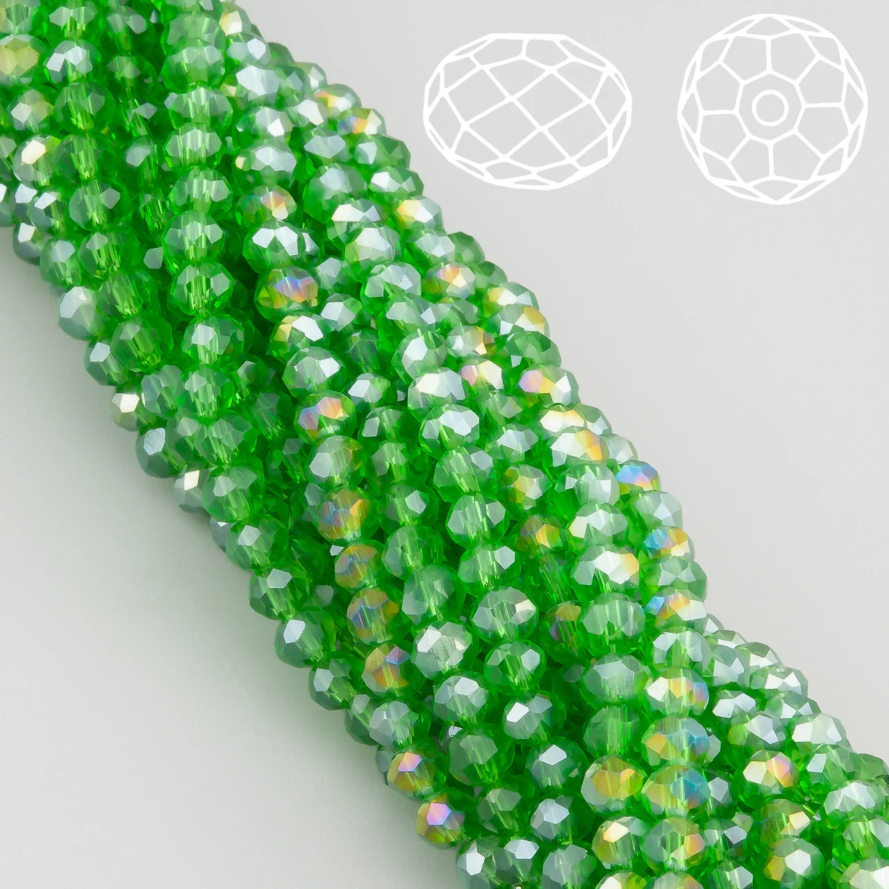 Намистини Swarovski огранювання рондель 3х2,5 мм Ø 0,8 мм 38 см (+-160 шт.) Зелений АВ прозорий