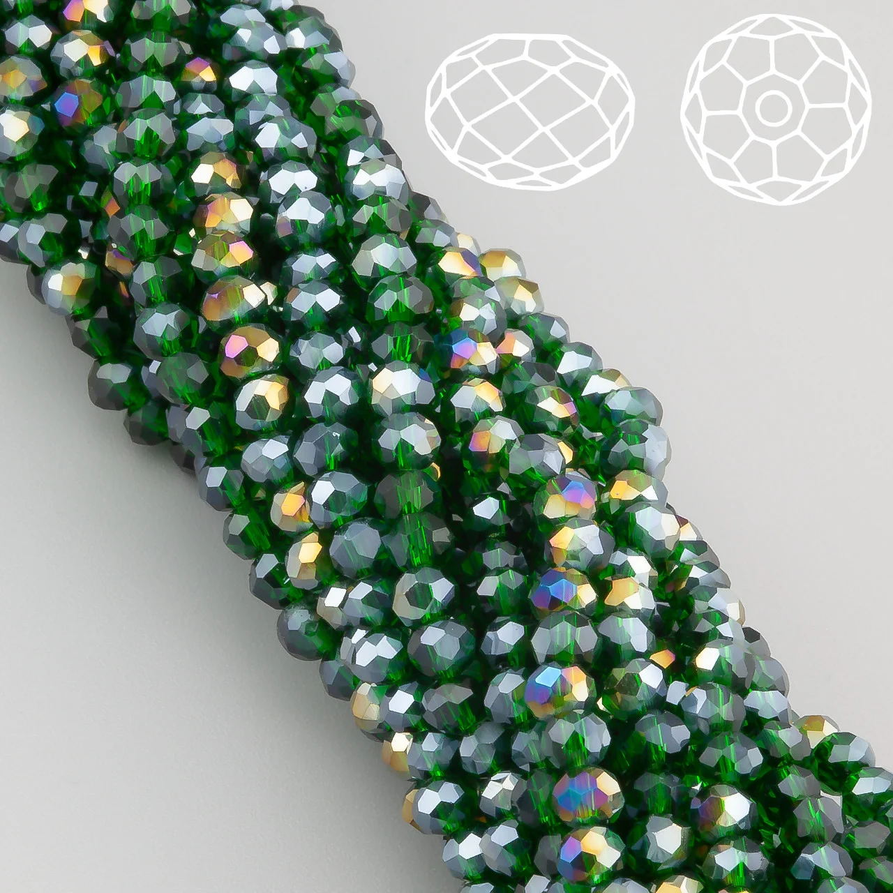 Намистини Swarovski огранювання рондель 4х3,5 мм Ø 0,8 мм 42 см (+-120 шт.) смарагдовий АВ прозорий