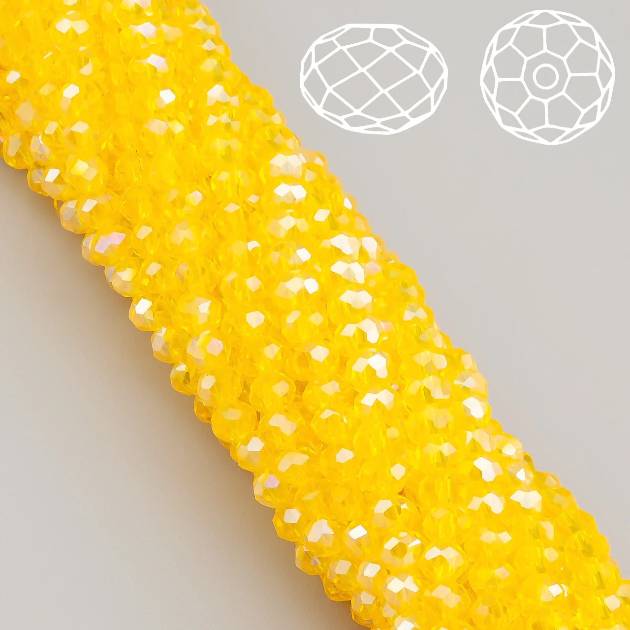 Бусины Swarovski огранка рондель 8х6 мм Ø 1,2 мм ±40 см (±62 шт.) Желтый АВ прозрачный — изображение 2