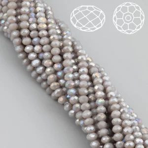 Бусины Swarovski огранка рондель 3х2,5 мм Ø 0,8 мм 38 см (+-160 шт.) Бежево-серый АВ непрозрачный