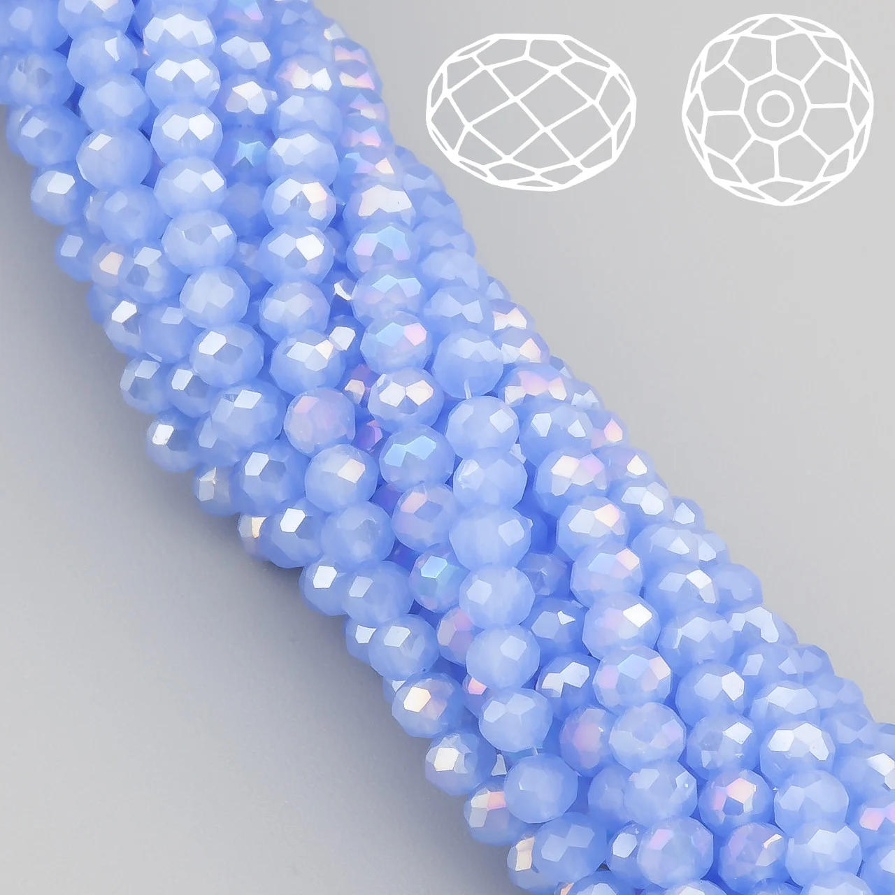 Намистини Swarovski огранювання рондель 6х4,8 мм Ø 1 мм ±39 см (±82 шт.) Синій світлий АВ