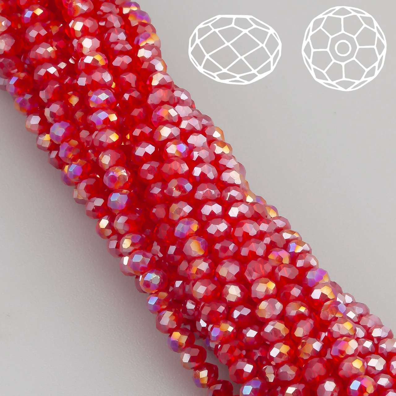 Бусины Swarovski огранка рондель 3х2,5 мм Ø 0,8 мм 38 см (+-160 шт.) Красный АВ прозрачный