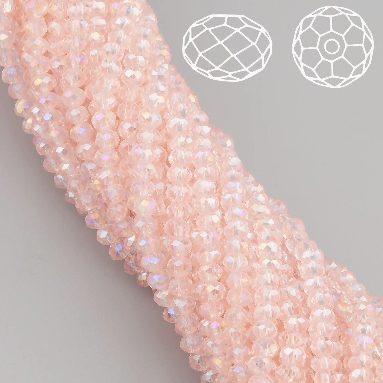 Бусины Swarovski огранка рондель 3,5х3 мм Ø 0,8 мм 34 см (+-124 шт.) Пудровый АВ прозрачный