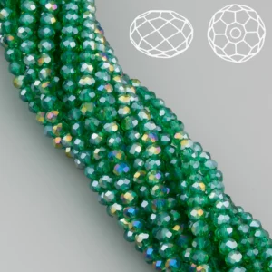 Бусины Swarovski огранка рондель 3х2,5 мм Ø 0,8 мм 38 см (+-160 шт.) Нефритовый АВ прозрачный