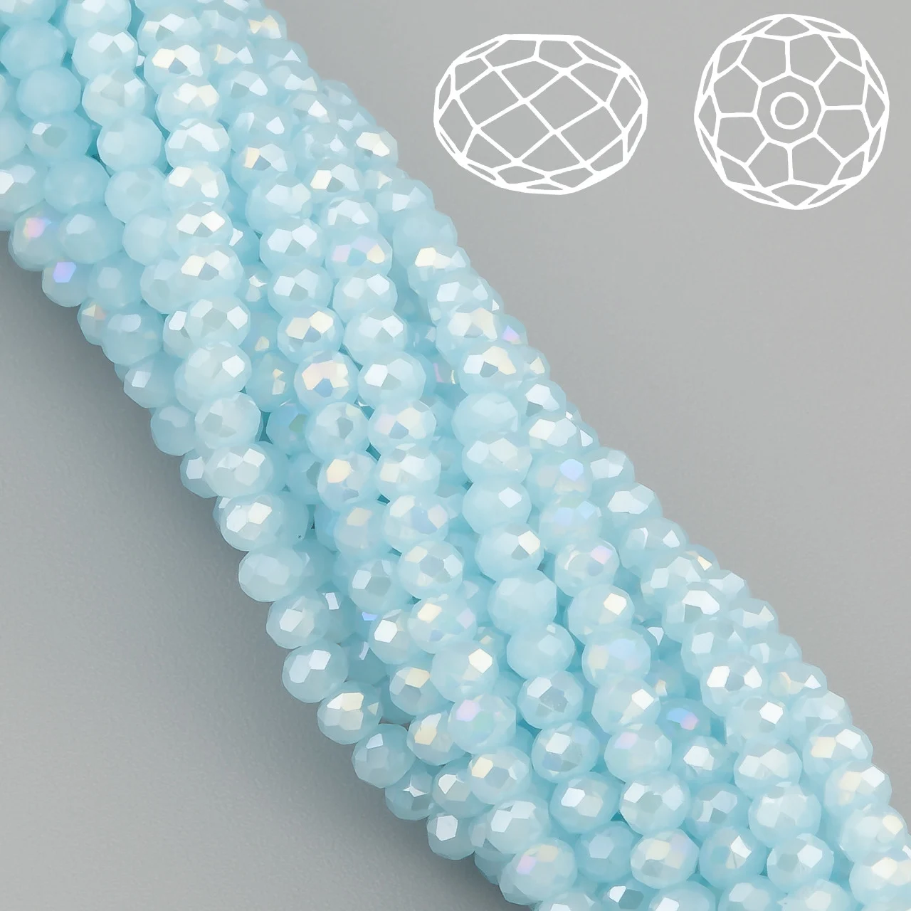 Бусины Swarovski огранка рондель 3х2,5 мм Ø 0,8 мм 38 см (+-160 шт.) Небесный светлый АВ