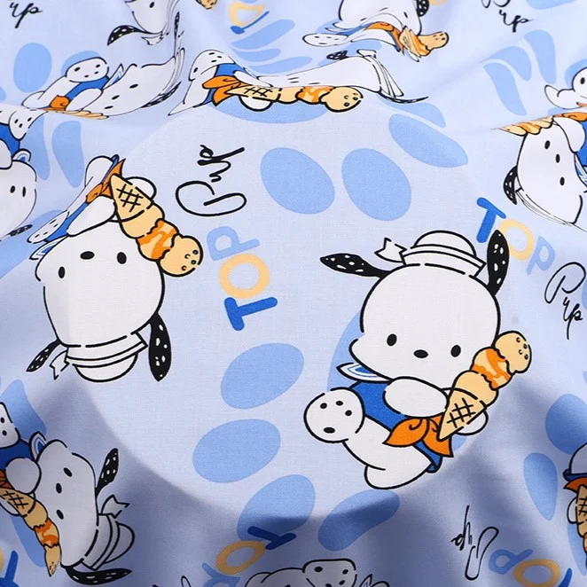 Ткань 100% вискоза LuxFabric 153 г/м² 1,45 м 1 м принт Pochacco ice cream blue