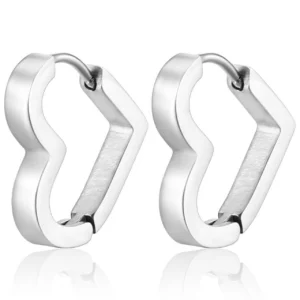 Серьги Конго Heart нерж.сталь 15х15х3 мм 1 пара Платиновый