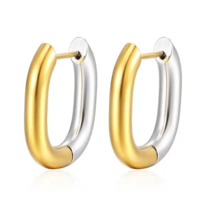 Серьги Конго Oval Duo нерж.сталь 22х19х4 мм 1 пара Золотистый/Платиновый