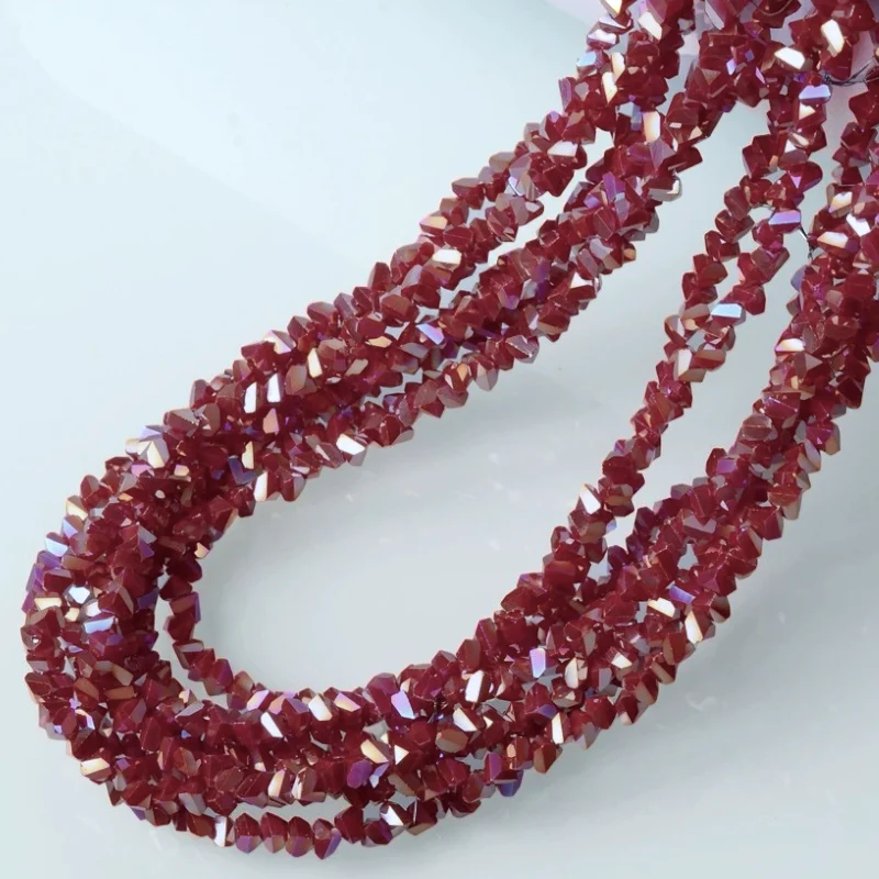Намистини Swarovski огранювання трикутник 6 мм Ø 1 мм 30 см (+-85 шт.) Бордовий темний АВ непрозорий