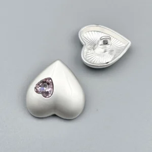 Пуговица Heart Diamond LuxFabric на ножке металл 16х16 мм 1 шт. Серебристый/Розовый