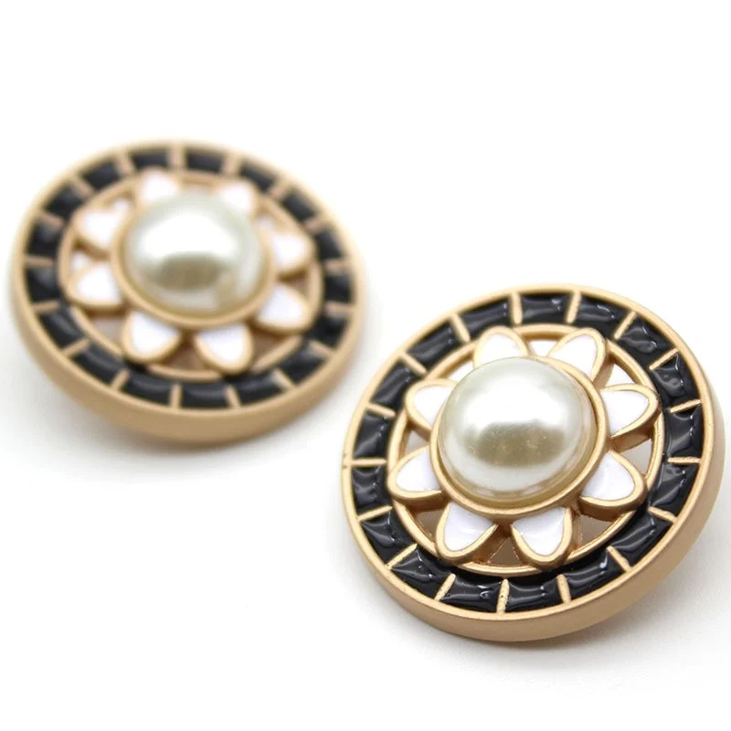 Гудзик Vintage pearl LuxFabric на ніжці метал/емаль 18 мм 1 шт. Чорний