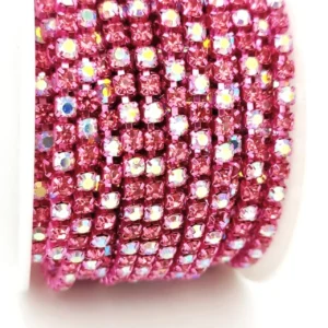 Стразовий ланцюг ss12 (3 мм) 1 м Rose АВ pink
