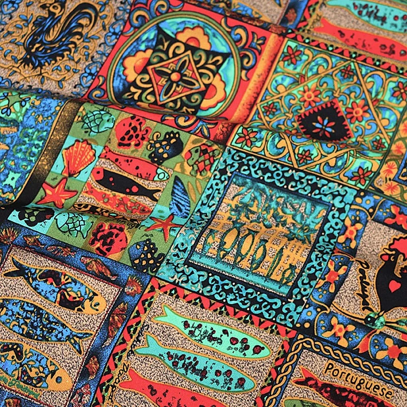 Ткань 100% вискоза LuxFabric 153 г/м² 1,45 м 1 м принт Retro design