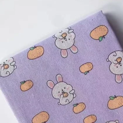 Ткань 55% лен 45% хлопок 180 г/м² 1,5 м 1 м принт Rabbit with tangerine — изображение 2