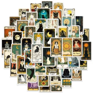 Набор наклеек Cat tarot 3-6 см +-50 шт. Разные цвета
