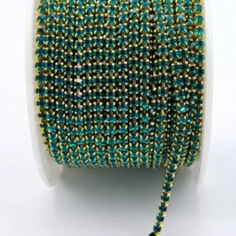 Стразовий ланцюг ss8 (2,5 мм) 1 м green zircon gold