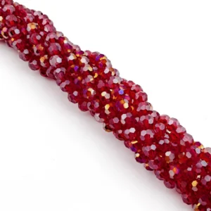 Бусины хрусталь огранка шар 6х5,5 мм Ø 1 мм ±49 см (±95 шт.) Красный АВ прозрачный