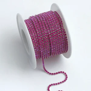 Стразовий ланцюг ss6 (2 мм) 1 м Fluorescent Pink AB Silver