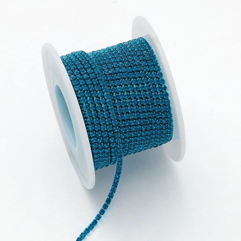 Стразовая цепь ss6 (2 мм) 1 м Aquamarine blue