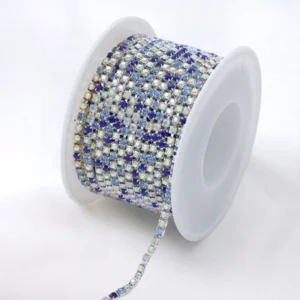 Стразовая цепь ss6 (2 мм) 1 м Crystal blue АВ silver