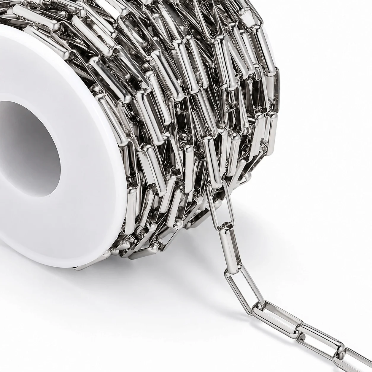 Цепь нержавеющая сталь LS Paperclip 5х13,8 мм отрез 1 мм Платина